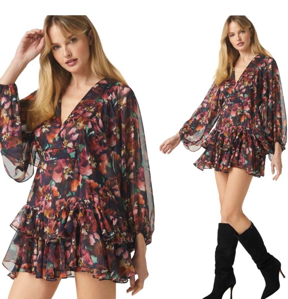 MISA Los Angeles Jolene Dress Libra Fleur Chiffon Revolve Brand, Size XS, NWT